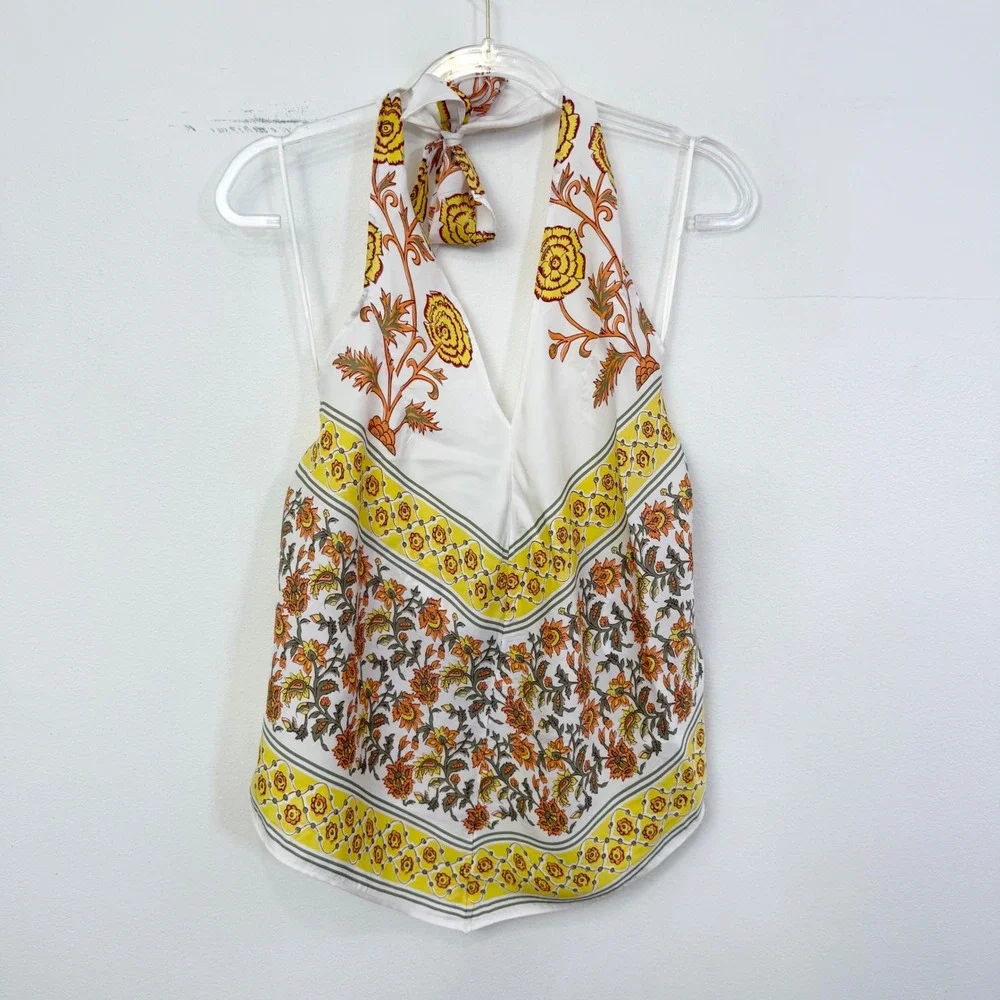 J.Crew Sunset Rose Block Print Open Back Halter Top Size S